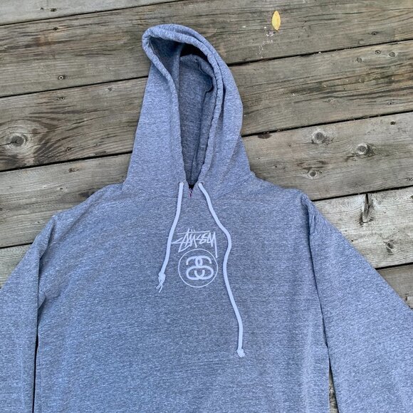 Embroidered Stussy Hoodie Large Gray - Picture 1 of 9
